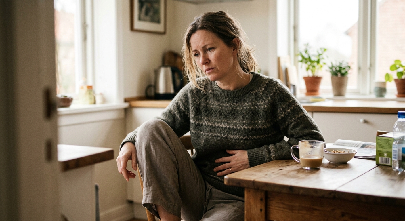 Woman frustrated with bloating